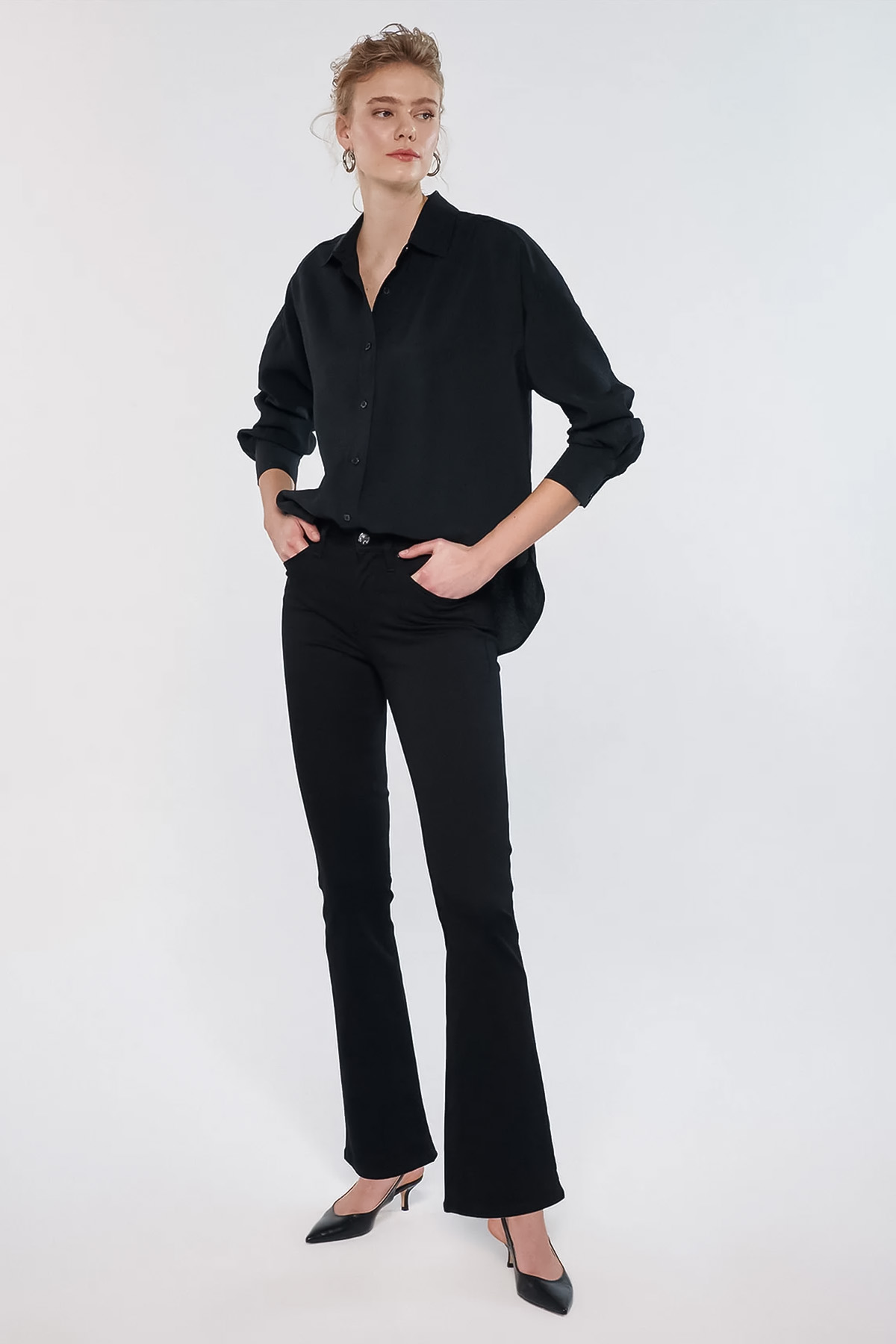 Molly Casual Normal Bel Çizme Paça Siyah Pantolon