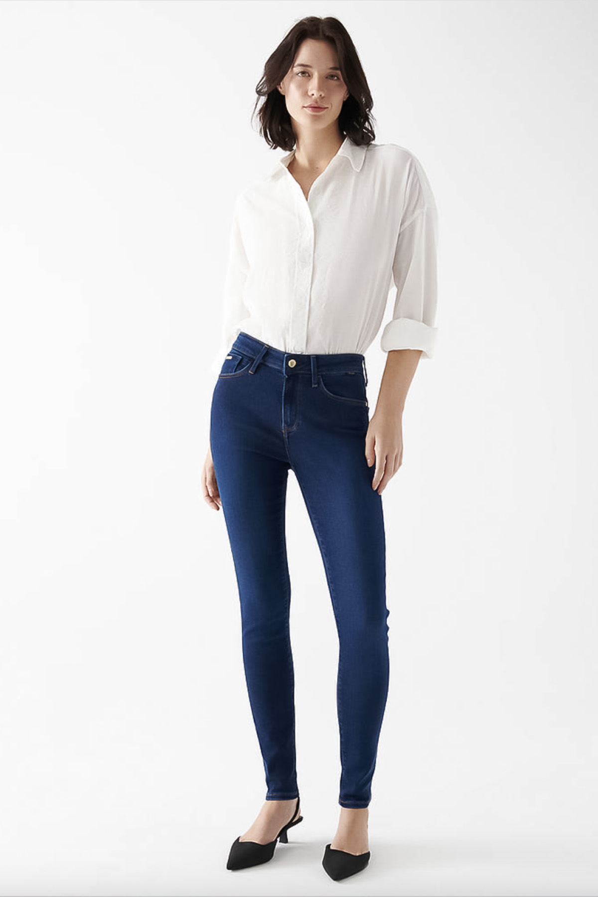 Alissa Skinny Yüksek Bel Dar Paça Mavi Denim Tencel Pantolon