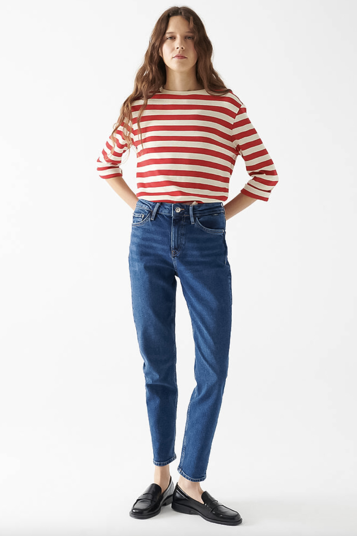 Cindy Yüksek Bel Daralan Paça Koyu Lacivert Mom Jeans Pantolon