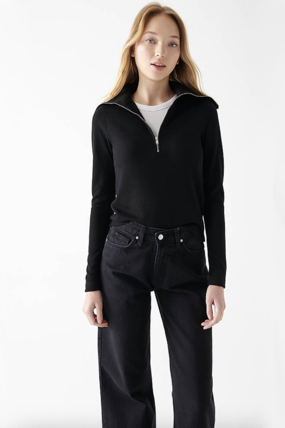 Triko Yarım Fermuar Kamyoner Yaka Bluz