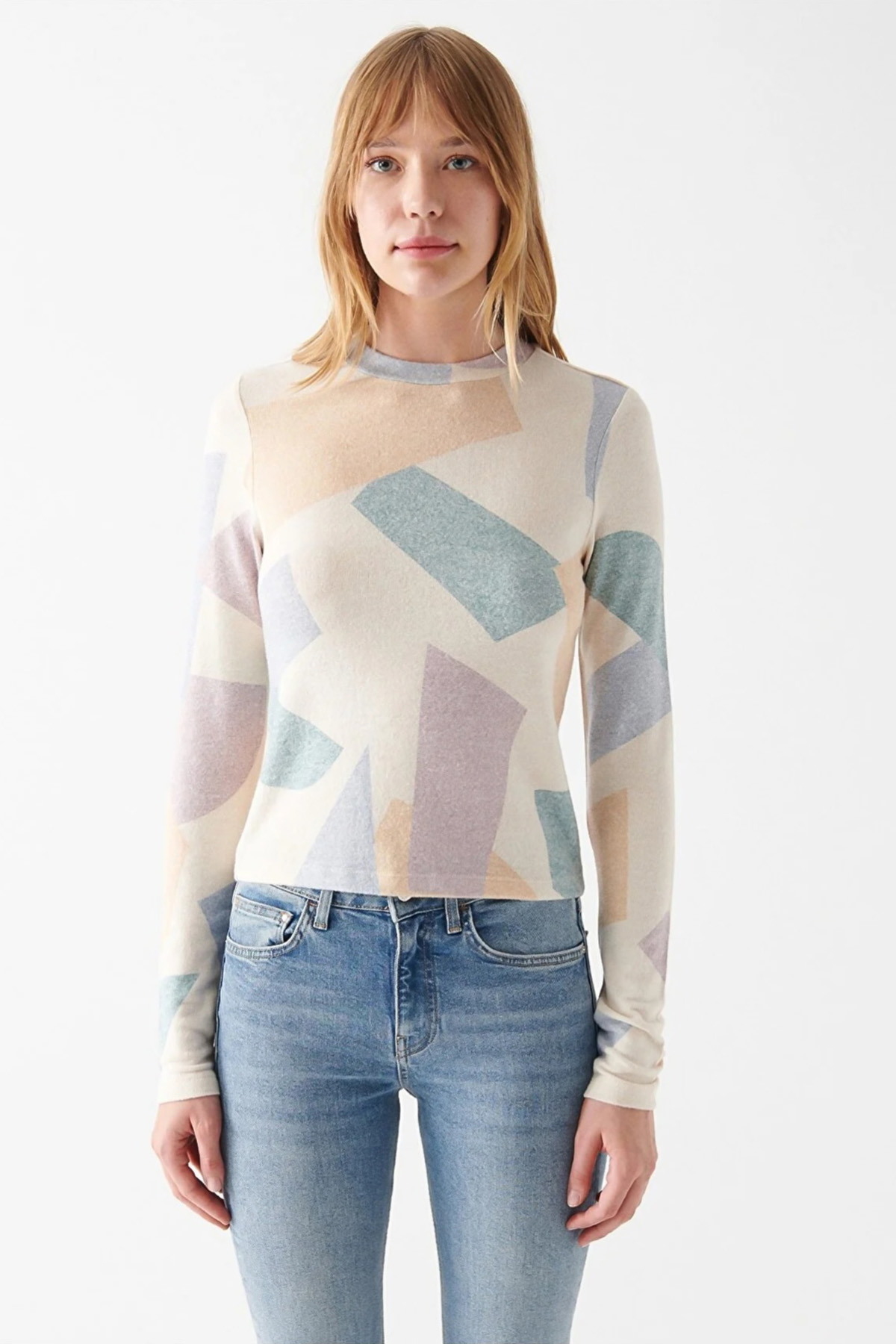 UZUN KOL PENYE Krem Geometrik Baskılı