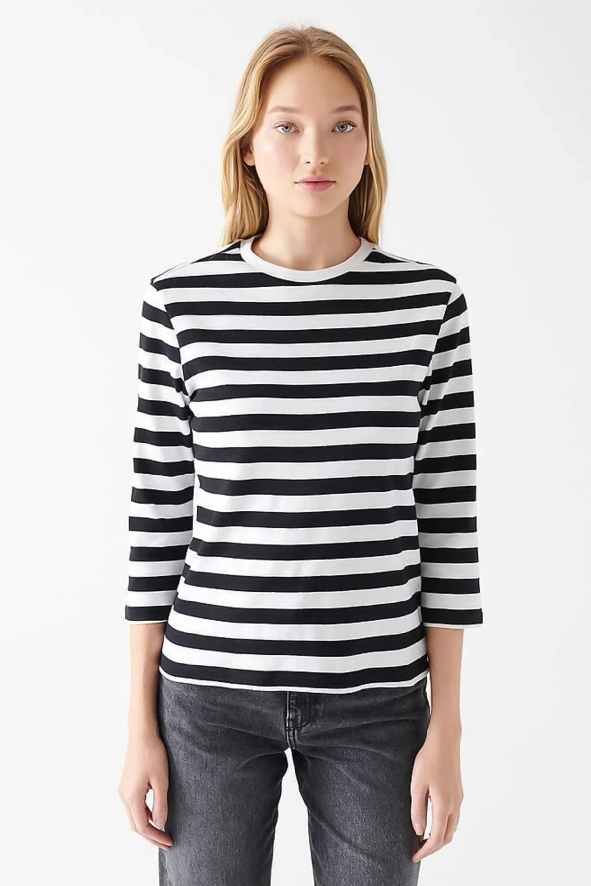 Siyah Çizgili Basic Bluz