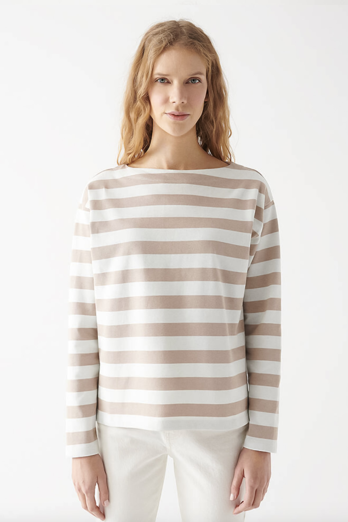 Süt Kahve Çizgili Basic Bluz
