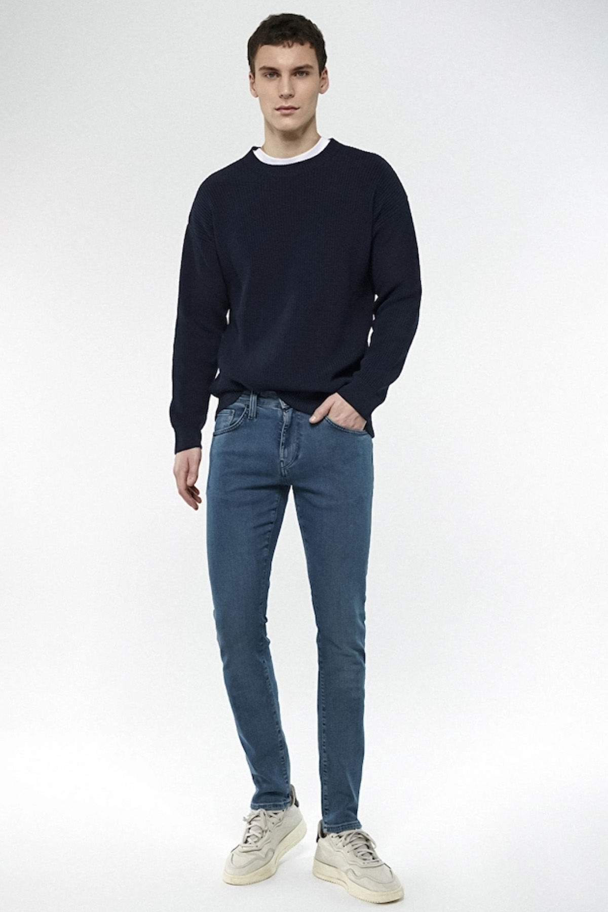 KVNÇ Skinny Gölgeli Mavi Denim Urban Black Jean Pantolon