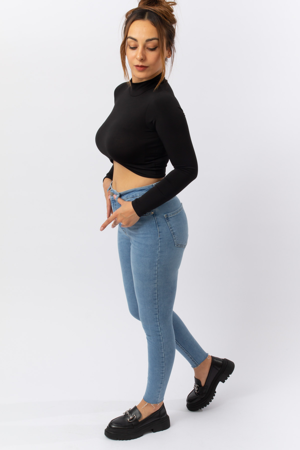 Buz Mavi Denim 26-31 Yüksek Bel Skinny Jean Pantolon