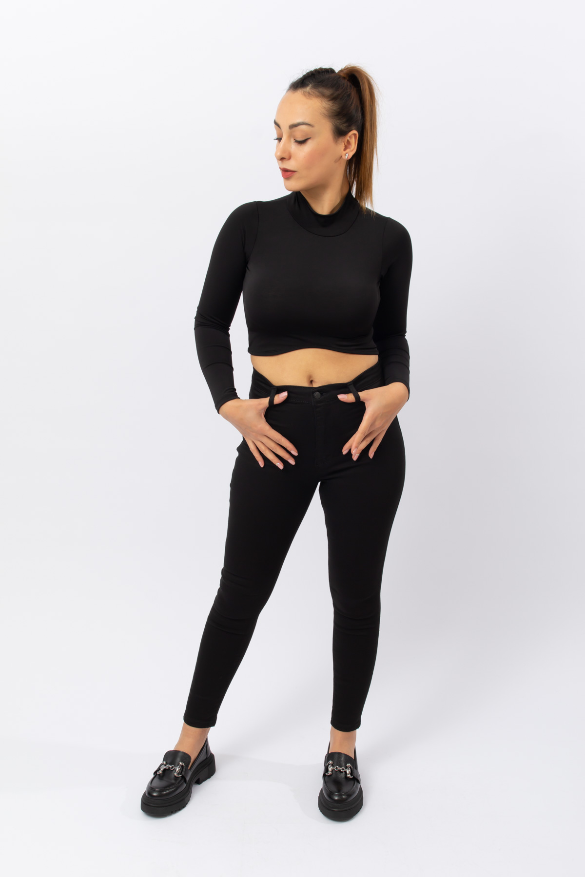 Siyah Renk XS-XL Beden Süper Skinny Yüksel Bel Tayt Pantolon