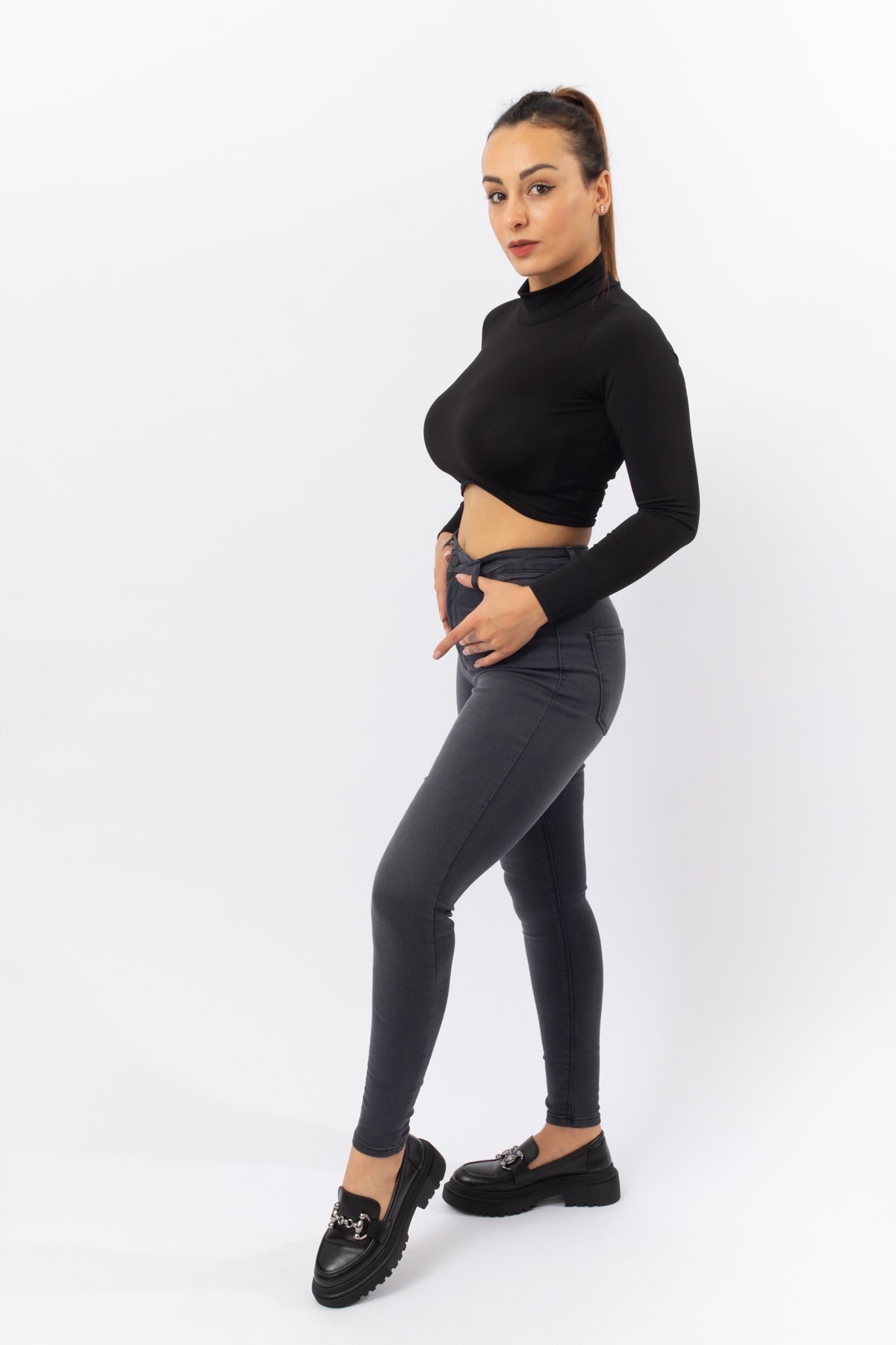 Antrasit XS-XL Beden Süper Skinny Yüksel Bel Tayt Pantolon