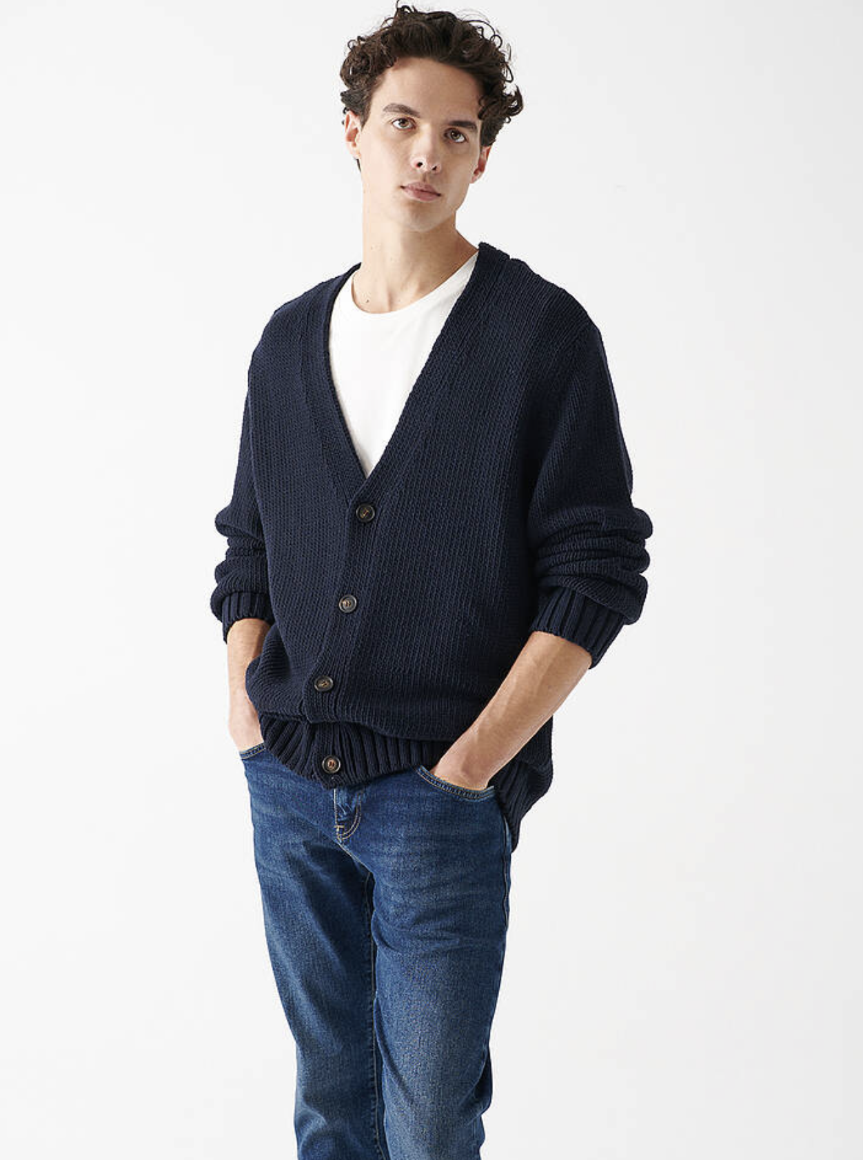 Lacivert Rahat Kesim Düğmeli Triko Ceket