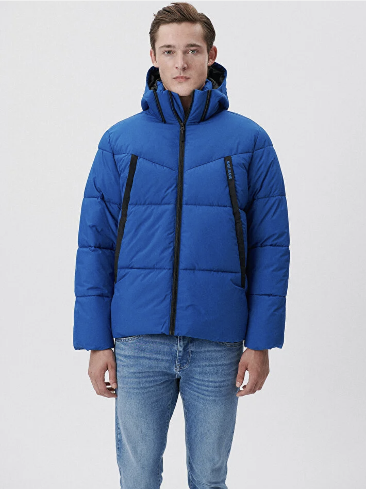 Kapüşonlu Mavi Şişme Regüler Fit Mont