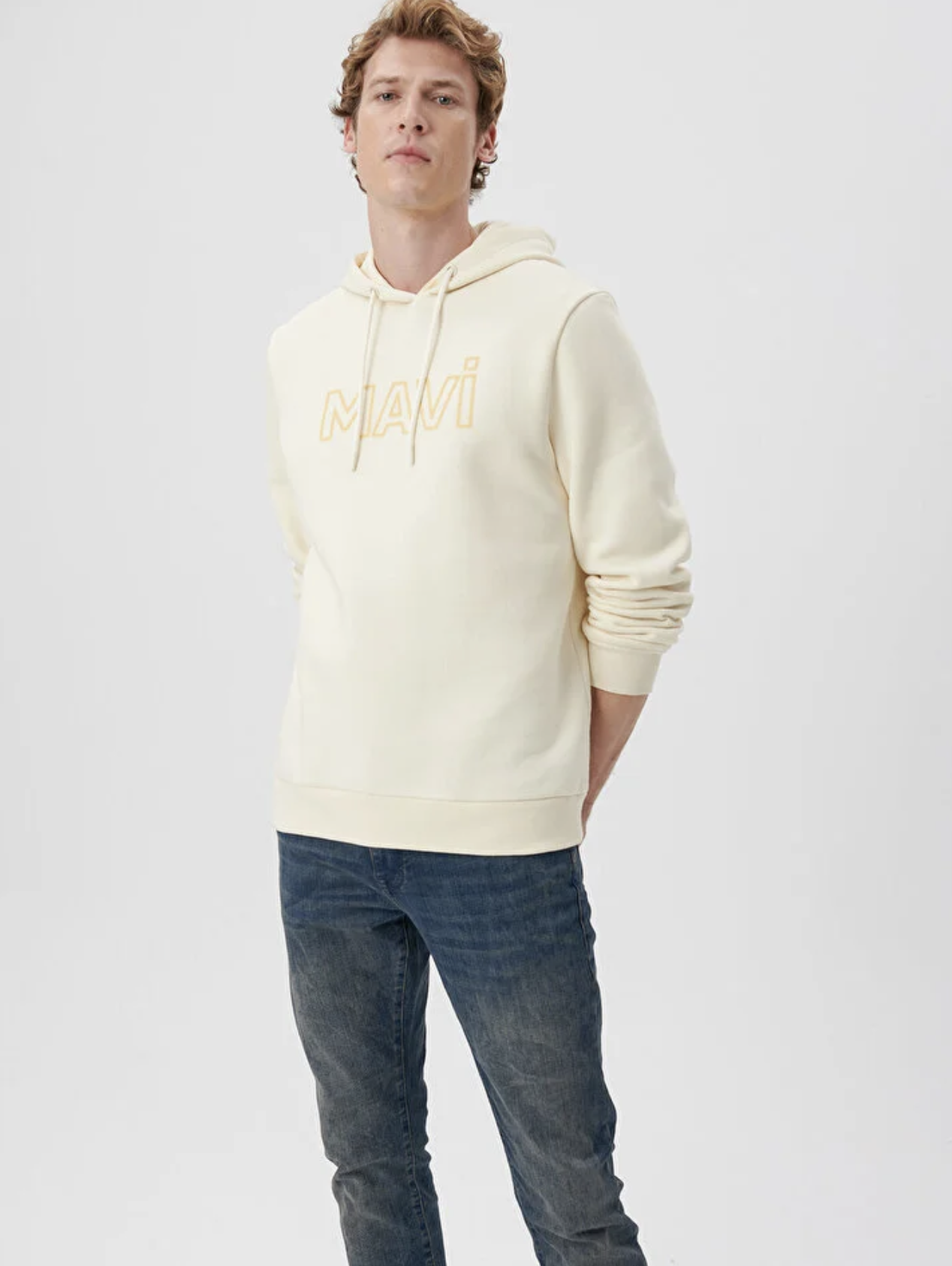 Mavi Logo Baskılı Kapüşonlu Regüler Fit Bej Sweatshirt