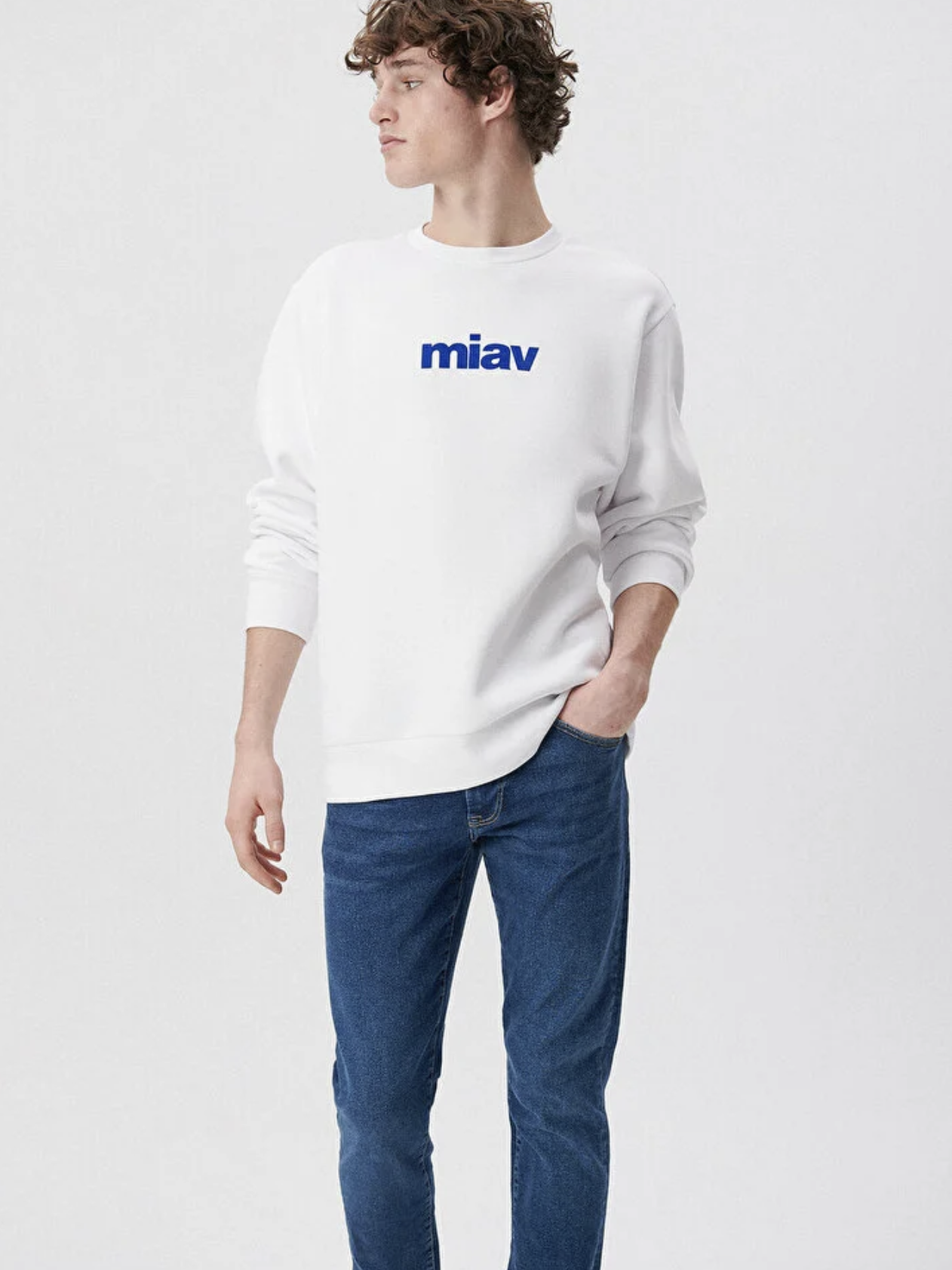 Miav Baskılı Loose Fit Beyaz Sweatshirt