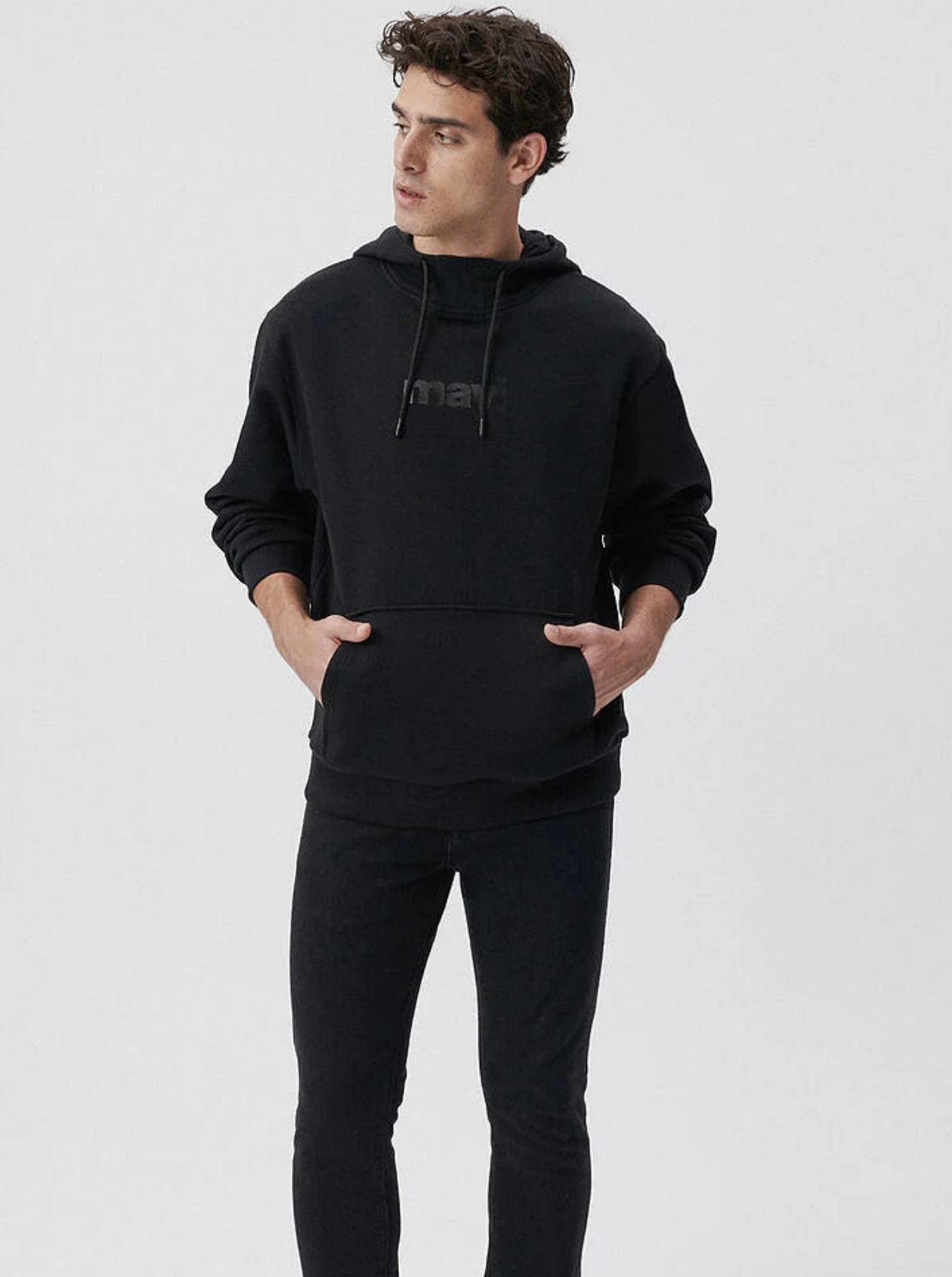 Mavi Baskılı Kapüşonlu Loose Fit Siyah Sweatshirt