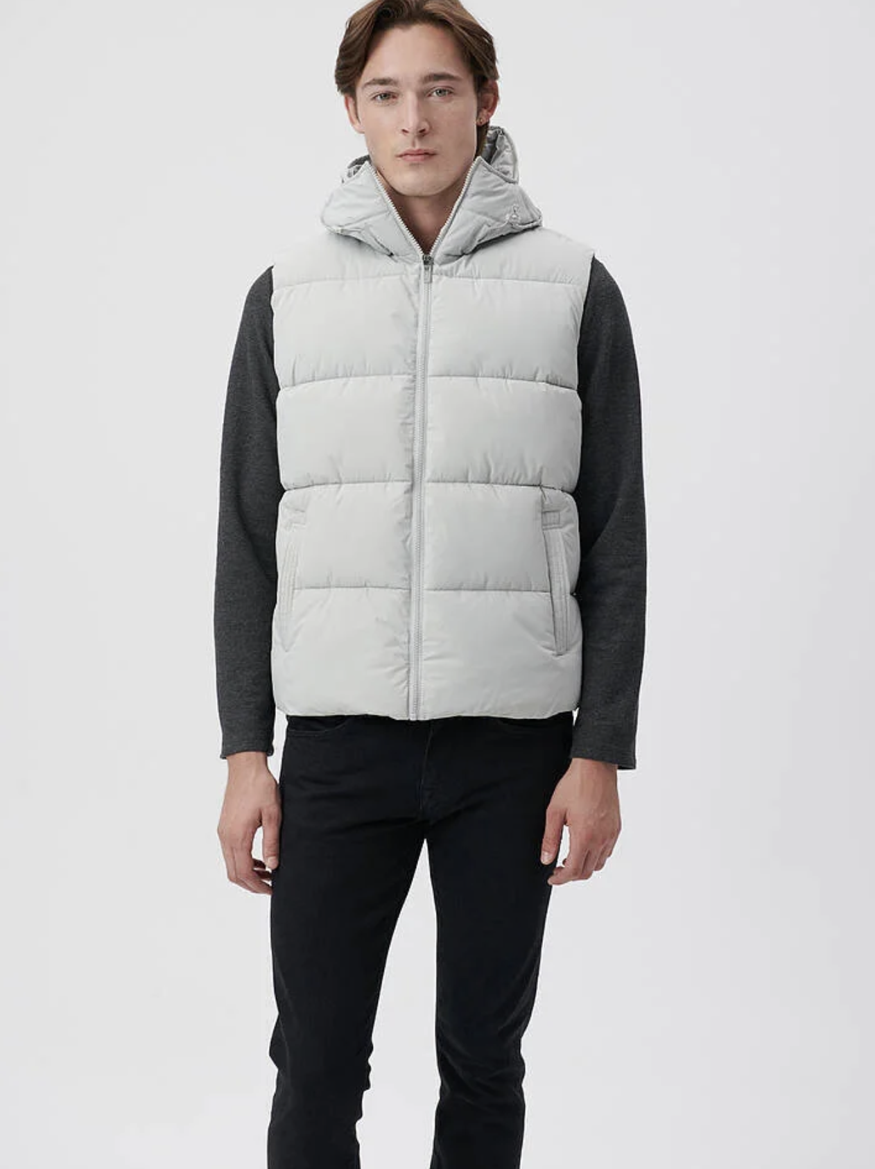 Kapüşonlu Açık Gri Yelek