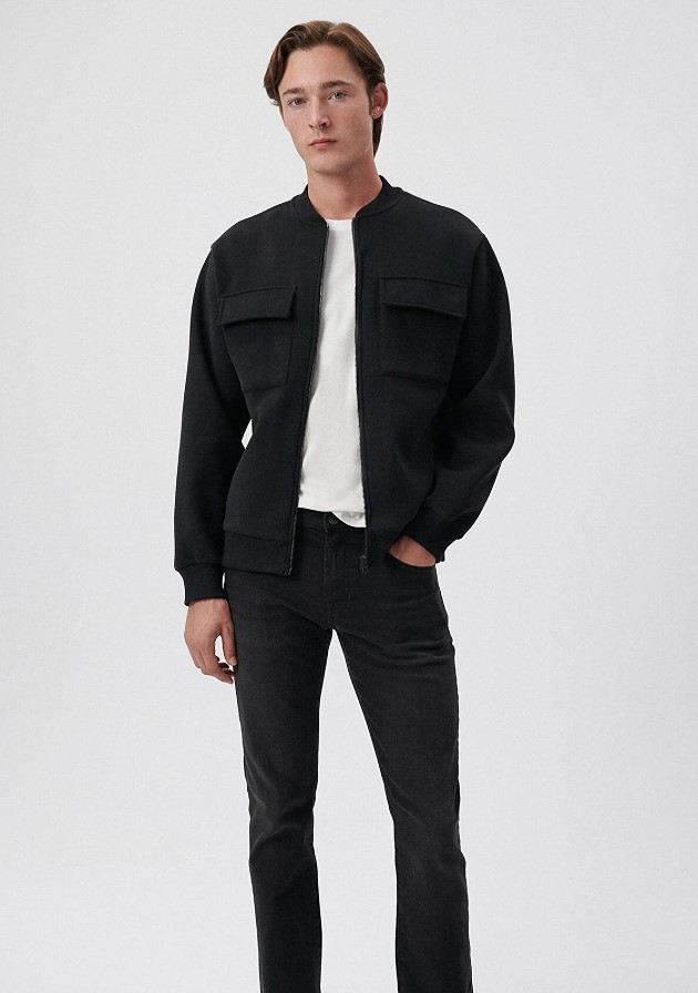 Fermuarlı Siyah Çift Cep Ceket