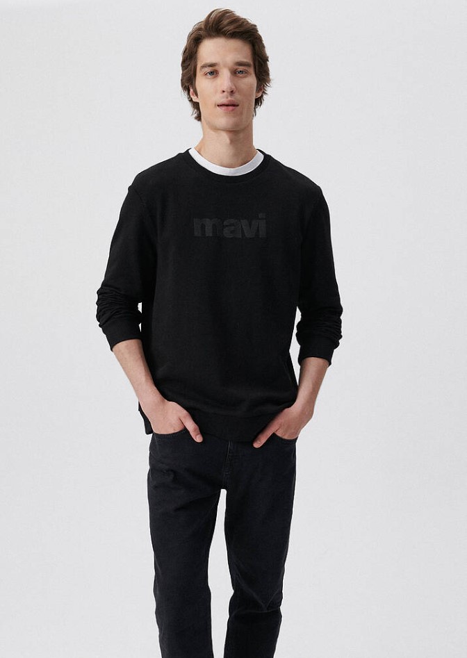 Mavi Logo Baskılı Siyah Sweatshirt