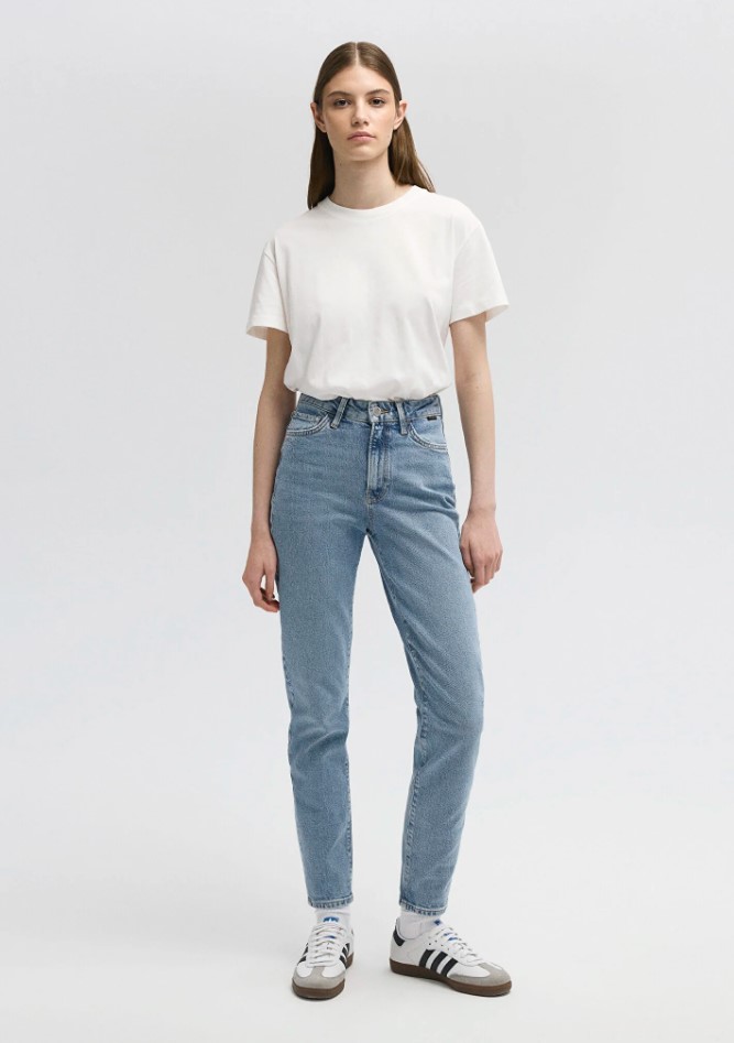 Star Süper Yüksek Bel Daralan Paça Açık Mavi Denim Mom Jeans Pantolon