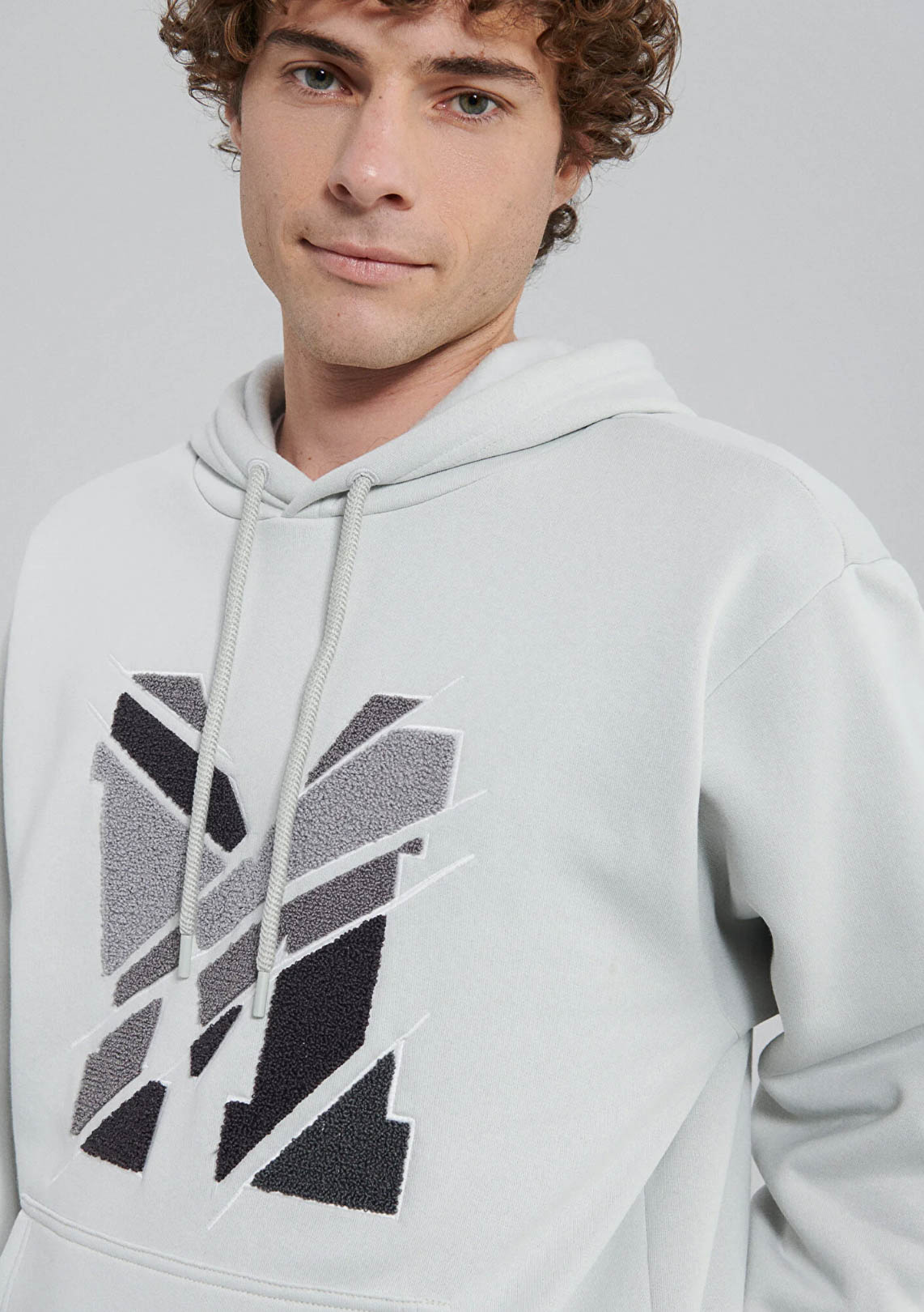 M Logo Nakışlı Gri Loose Fit Sweatshirt