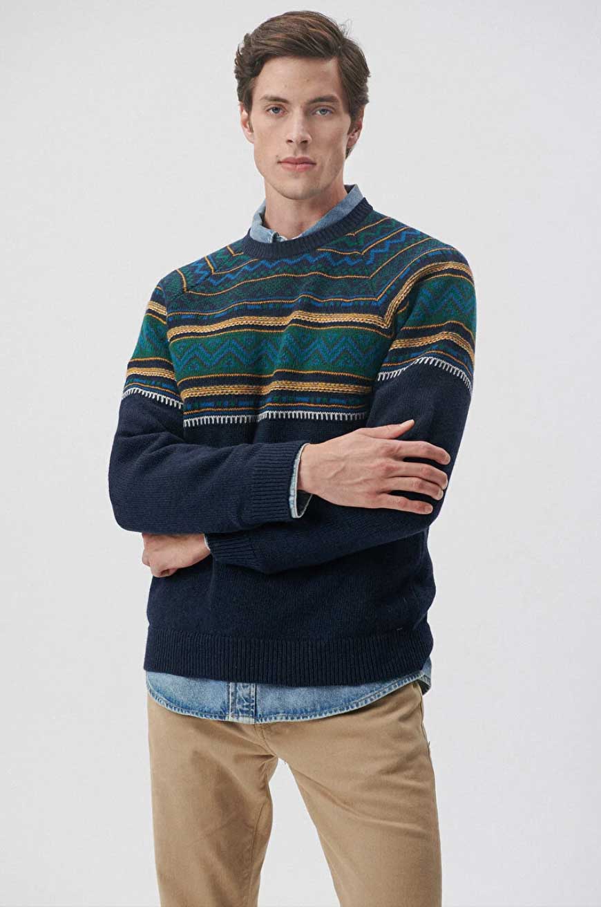 Jakarlı Regular Fit Lacivert Kazak