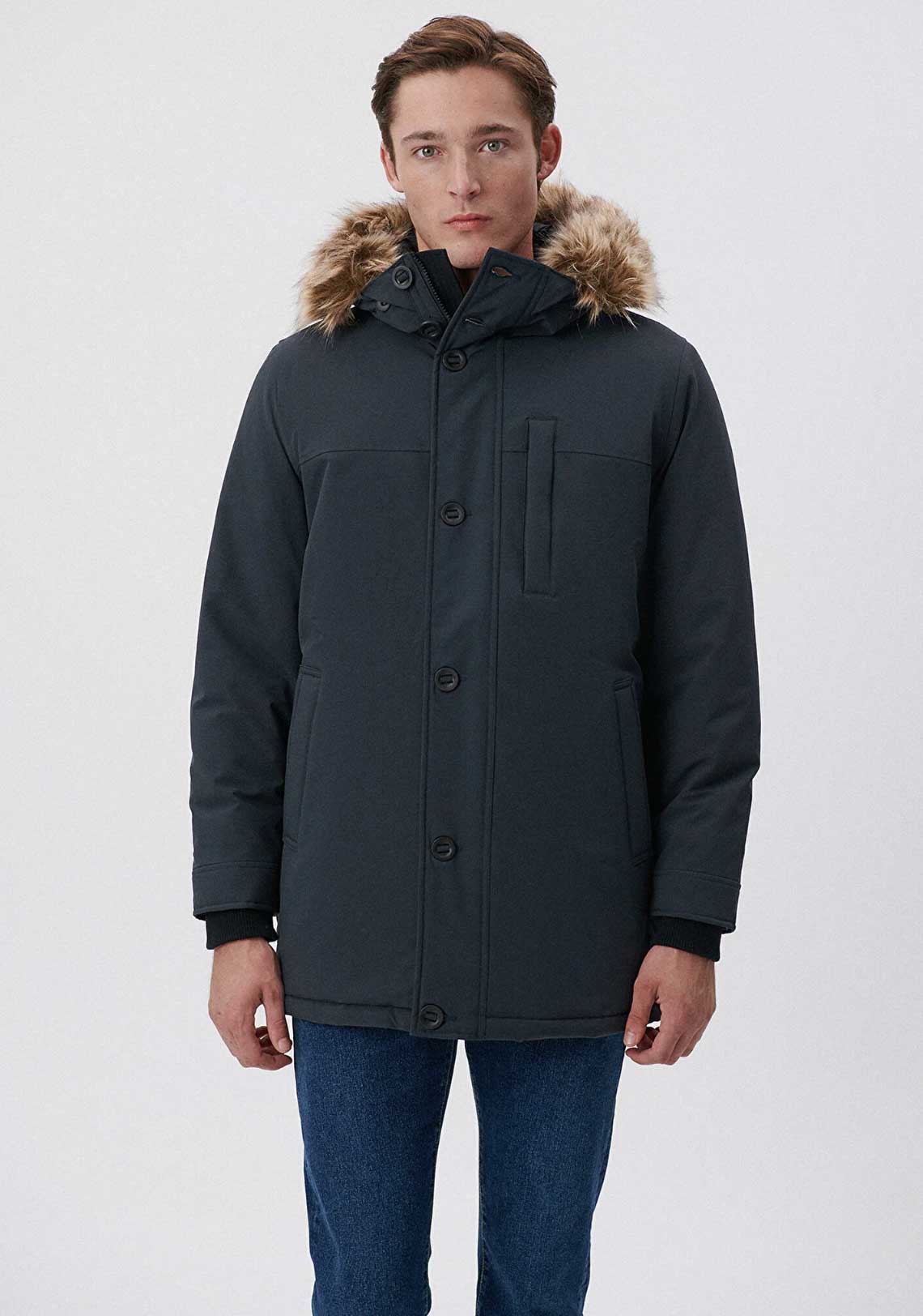 Kapüşonu Kürklü Füme Gri Regüler Fit Parka