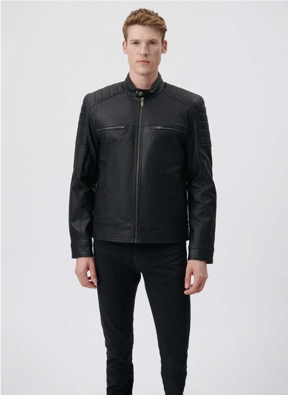 Siyah Suni Deri İçi Dolgulu Ceket