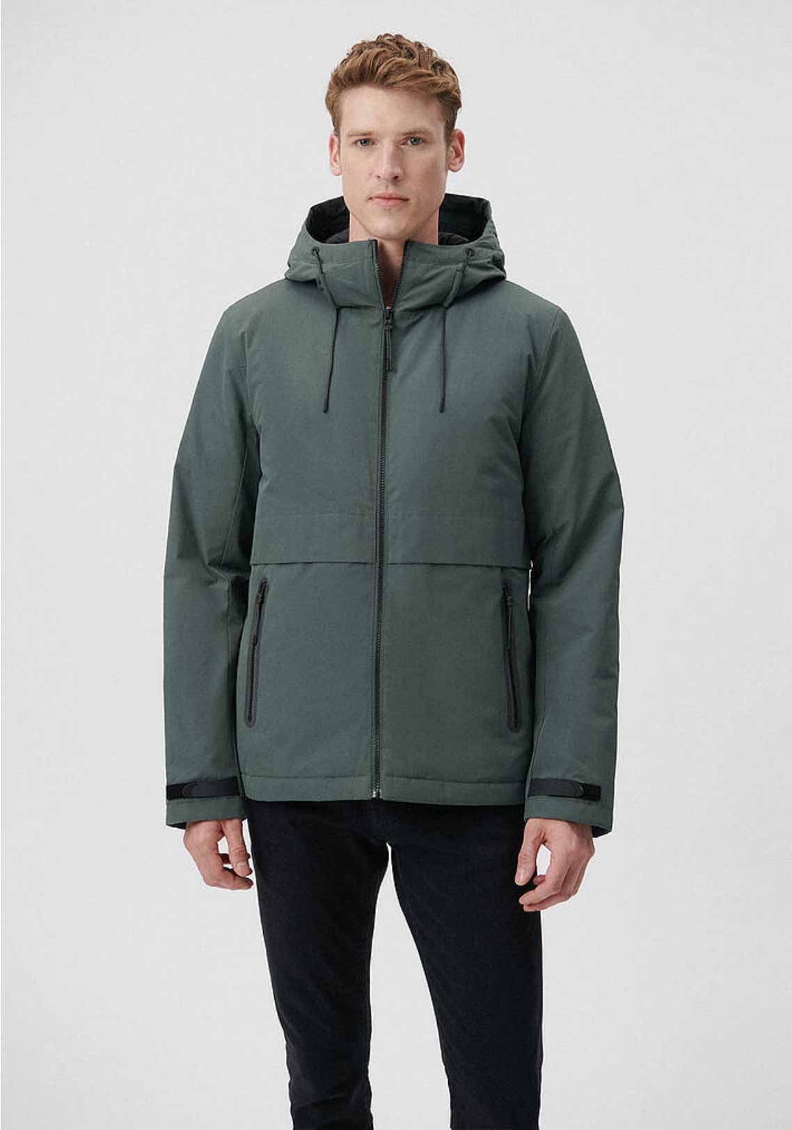 Yosun Yeşili Kapüşonlu Slim Düz Kesim  Mont