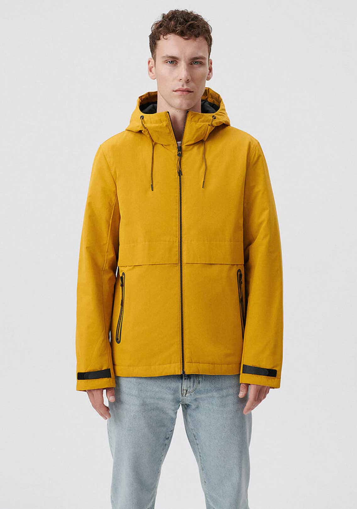 Sarı Kapüşonlu Slim Düz Kesim  Mont