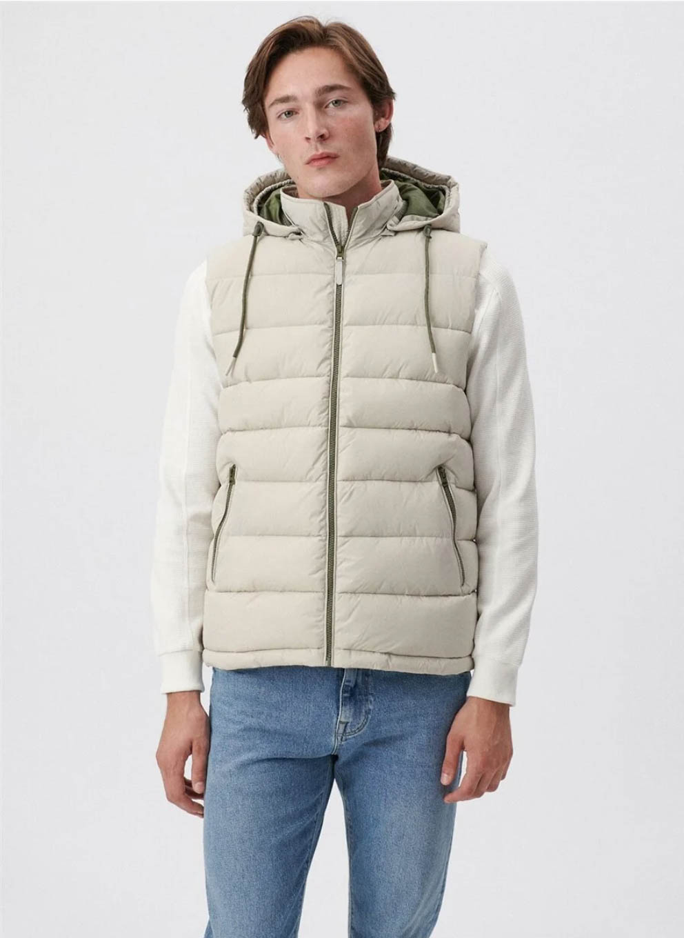 Bej Kapüşonlu Regüler Kesim Şişme Yelek