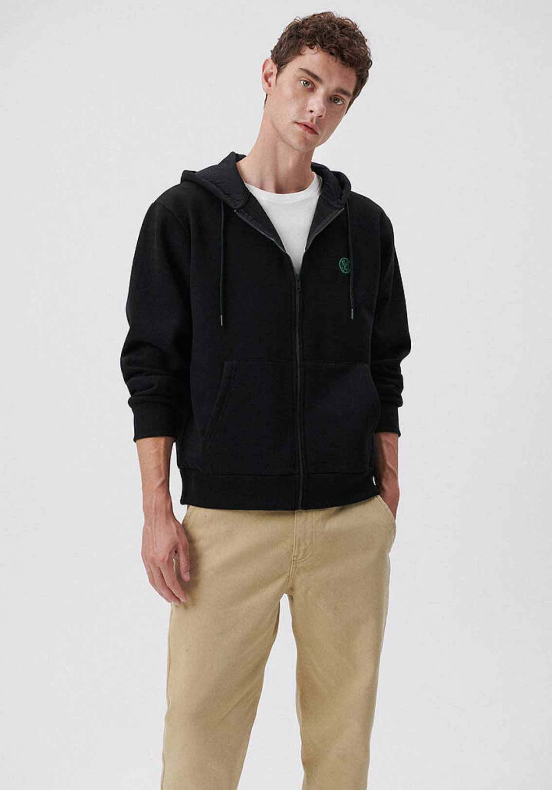 Mavi Logolu Kapüşonlu Fermuarlı Beyaz Sweatshirt