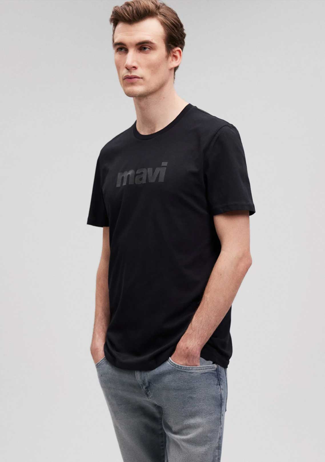 Mavi Logo Baskılı Siyah Slim Fit Tişört