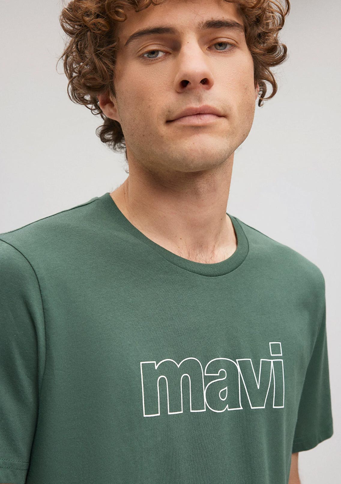 Koyu Yeşil Mavi Logo Baskılı Pamuk Tişört