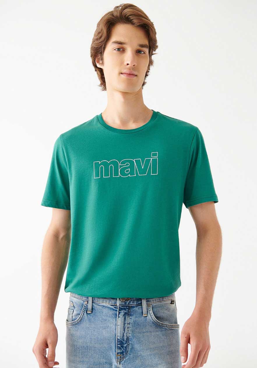 Kirli Yeşil Mavi Logo Baskılı Pamuk Tişört