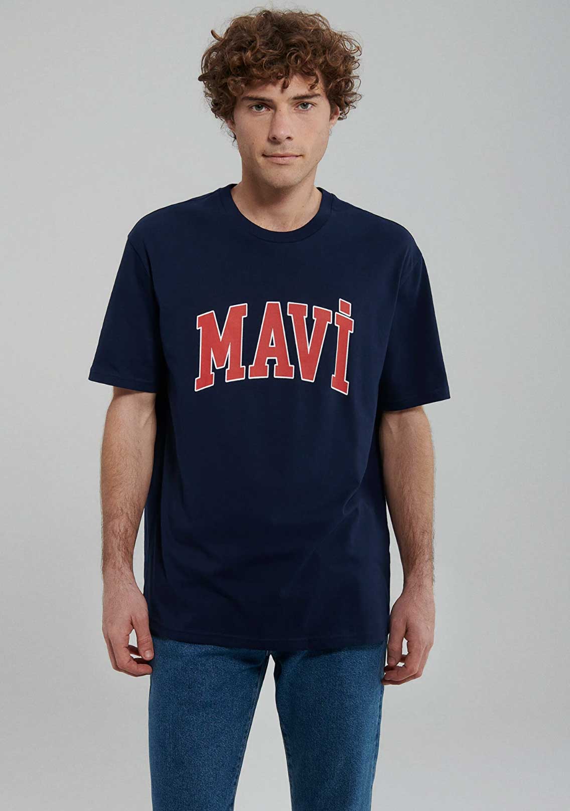 Mavi Logo Baskılı Koyu Lacivert Loose Fit Tişört