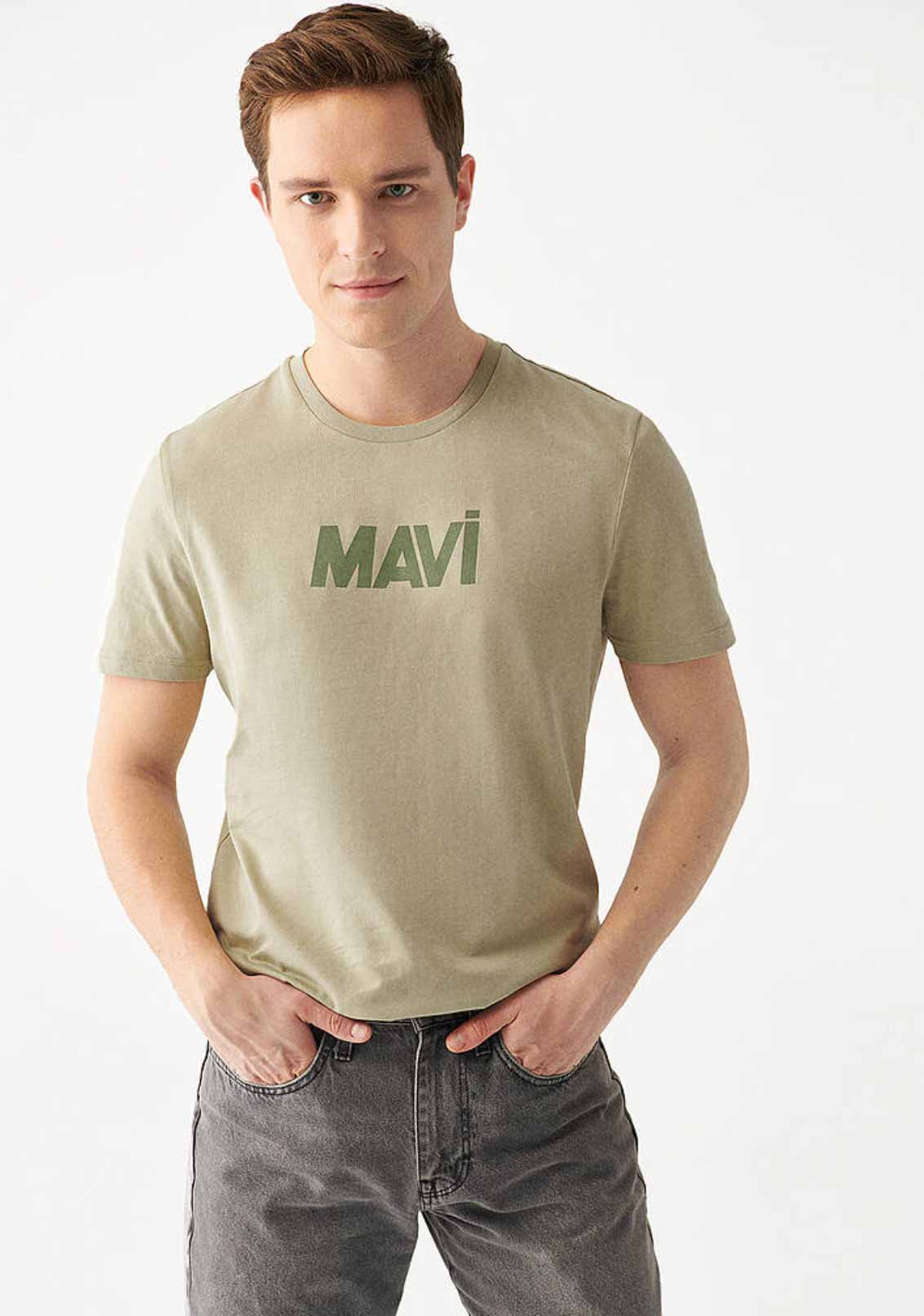 Mavi Logo Baskılı Soluk Haki Slim Tişört