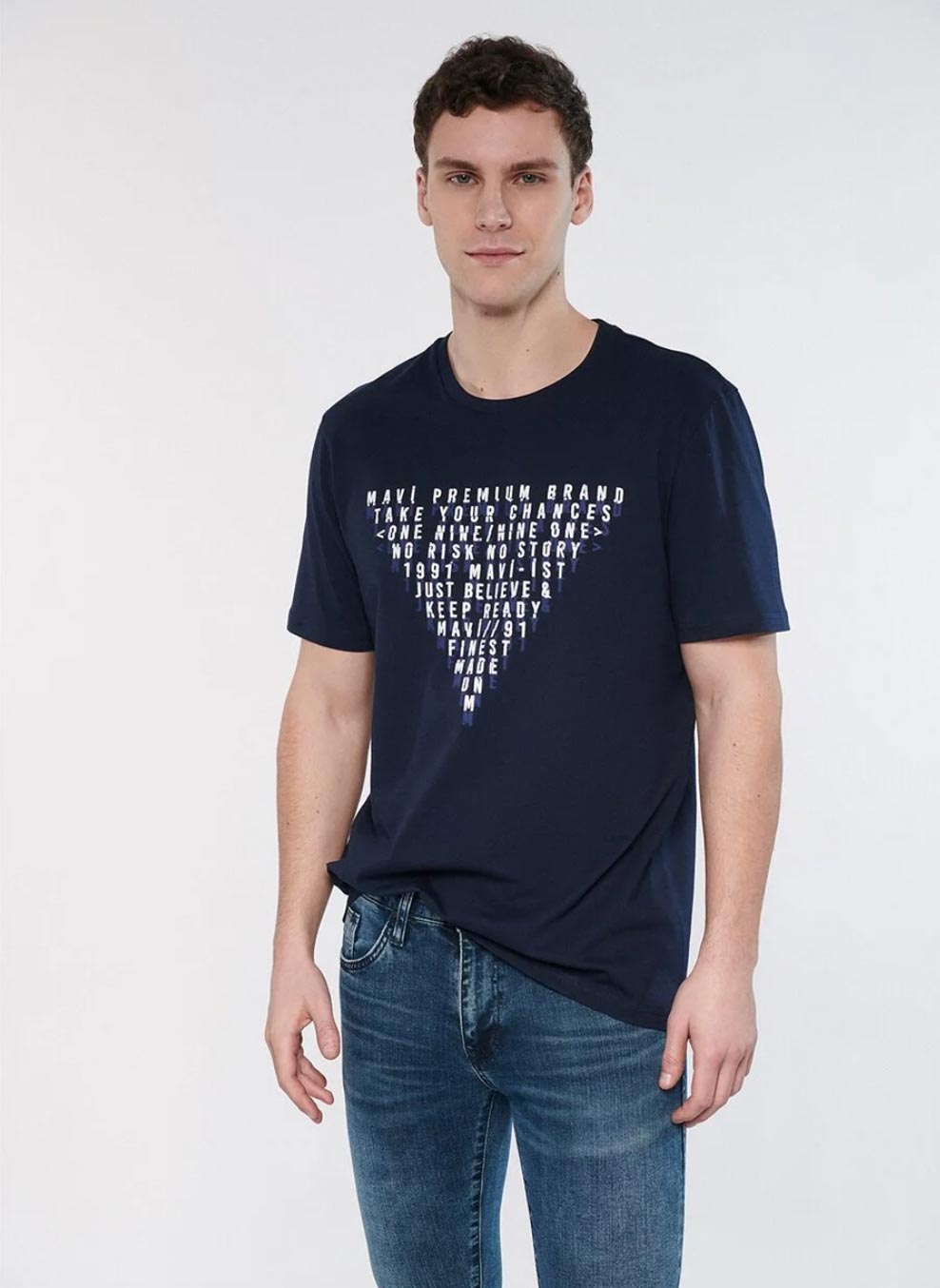 Baskılı Lacivert Pamuk Tişört
