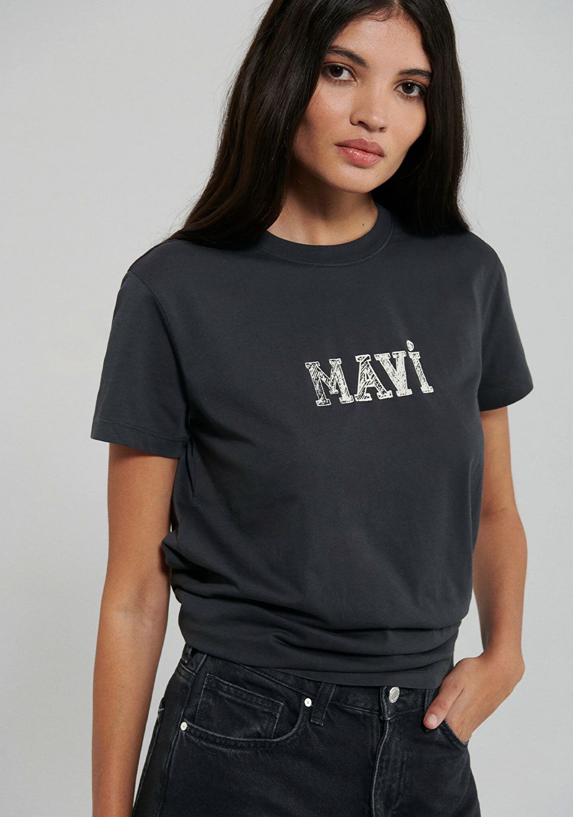 Mavi Baskılı Gri Regular Fit Tişört