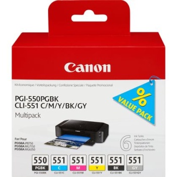 CANON PGI-550/CLI-551 PGBK/C/M/Y/BK/GY 6 Renk Mürekkep Kartuş Seti