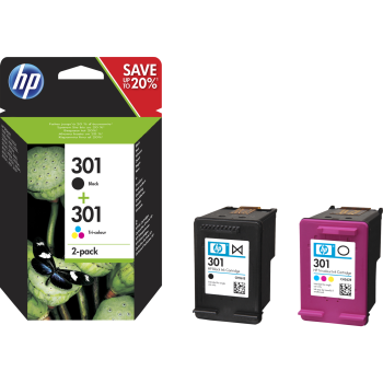 HP 301 2li Paket Siyah/Üç Renkli Orijinal Mürekkep Kartuşları