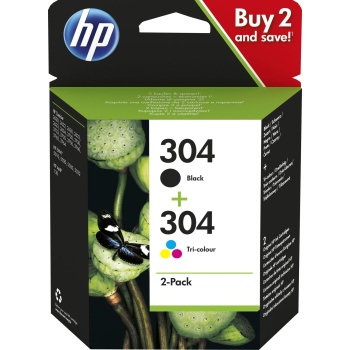 HP 304 2li paket Siyah/Üç Renkli Orijinal Mürekkep Kartuşları