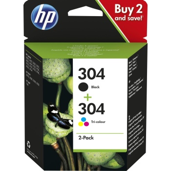 3JB05AE HP 304 2li paket Siyah/Üç Renkli Orijinal Mürekkep Kartuşları