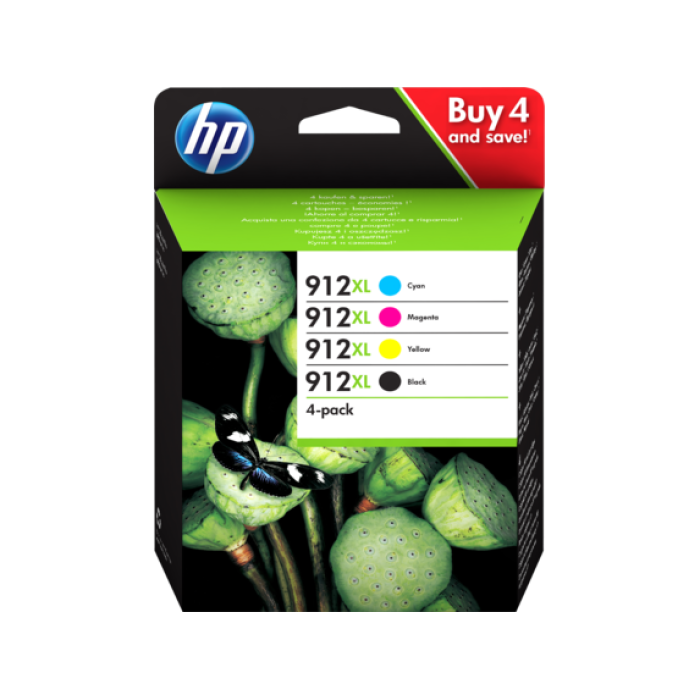 HP 912XL High Yield C/M/Y/K Original Ink Cartridge 4-Pack