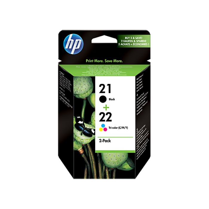 HP 21 Siyah/22 Üç Renkli 2li Paket Orijinal Mürekkep Kartuşları