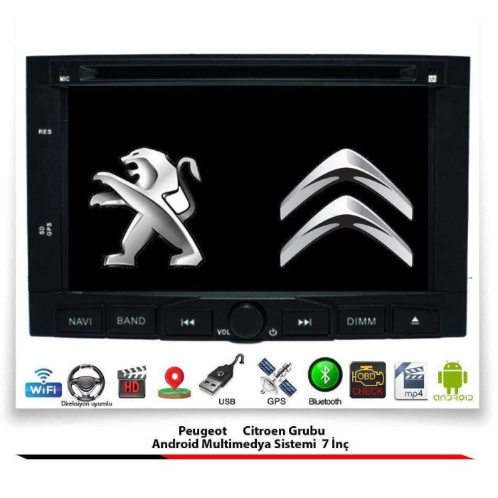 Peugeot 207 Android Multimedya Sistemi 7 İnç (2006-2012) 1 GB Ram 16 GB Hafıza 8 Çekirdek Navibox