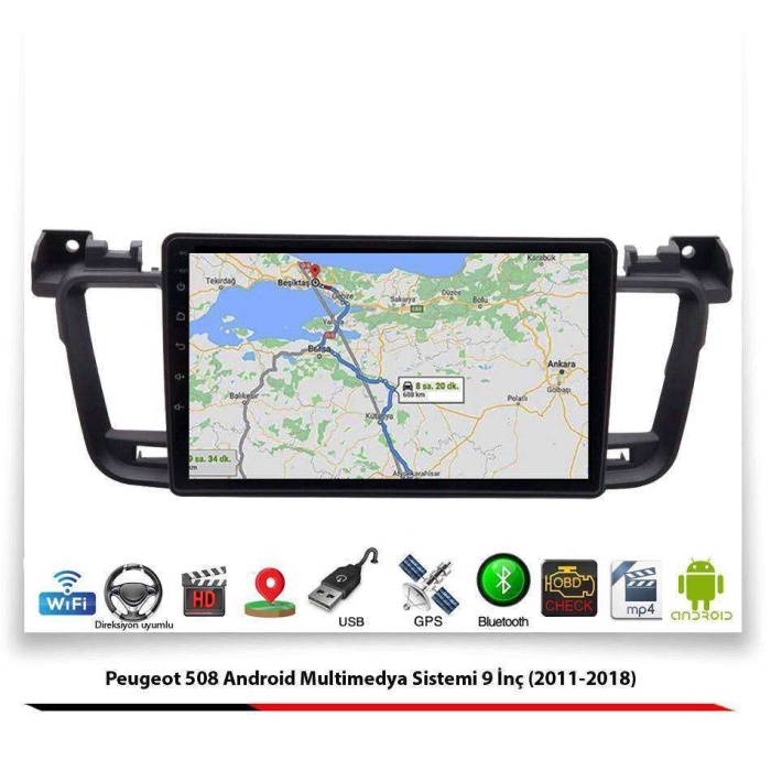 Peugeot 508 Android Multimedya Sistemi 9 İnç (2011-2018) 2 GB Ram 16 GB Hafıza 8 Çekirdek Navibox
