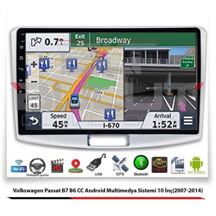 Volkswagen Passat B7 B6 CC Android Multimedya Sistemi 10 İnç (2007-2014) 4 GB Ram 64 GB Hafıza 8 Çekirdek Navigatör