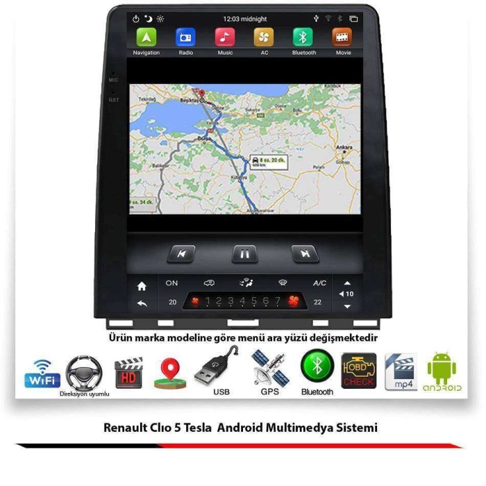 Renault Clıo 5 Tesla Android Multimedya Sistemi 2 GB Ram 32 GB Hafıza 8 Çekirdek Navigatör