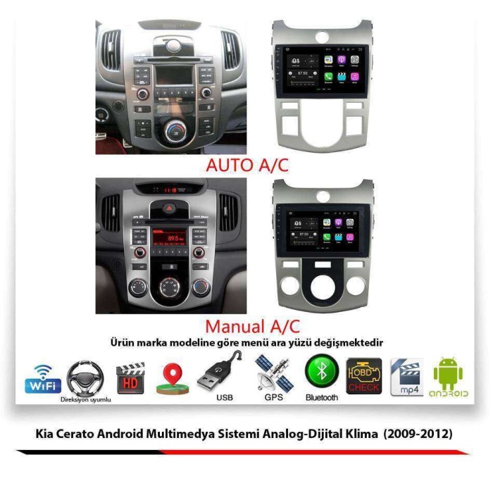 Kia Cerato Android Multimedya Sistemi Analog Ditital Klima (2009-2012) 2 GB Ram 16 GB Hafıza 8 Çekirdek Navibox