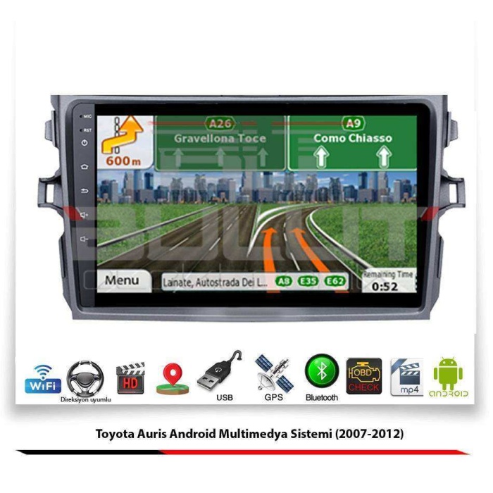 Toyota Auris Android Multimedya Sistemi (2007-2012) 2 GB Ram 16 GB Hafıza 8 Çekirdek İphone CarPlay Android Auto 11 Navigatör