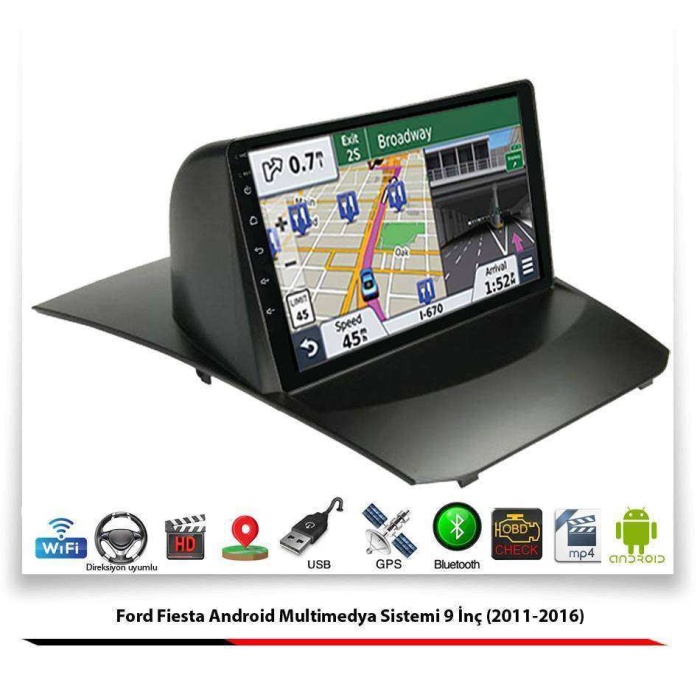 Ford Fiesta Android Multimedya Sistemi 9 İnç (2011-2016) 1 GB Ram 16 GB Hafıza 4 Çekirdek Navibox