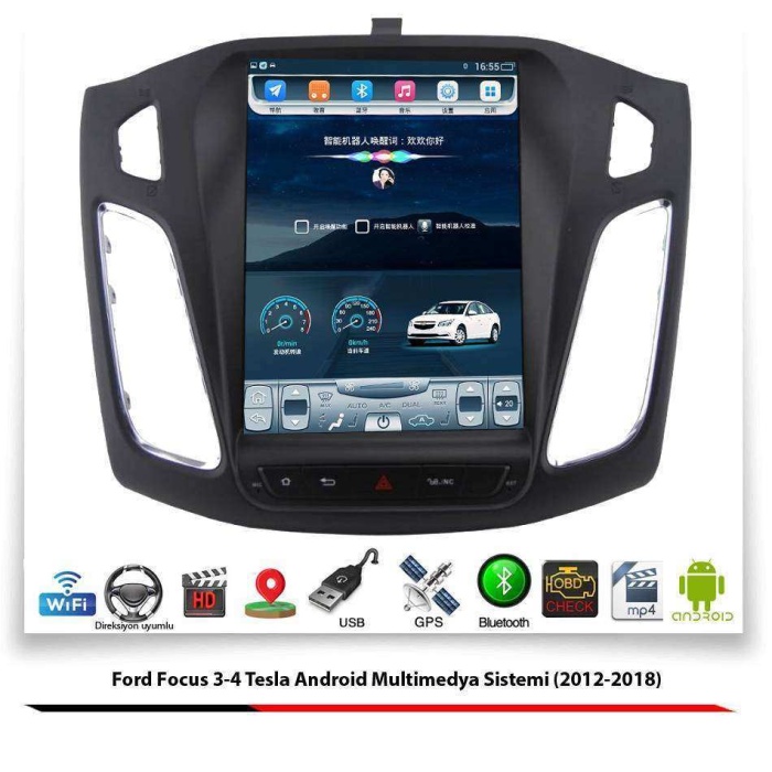 Ford Focus 3-4 Tesla Android Multimedya Sistemi (2012-2018) 2 GB Ram 16 GB Hafıza 8 Çekirdek Necvox Evervox BRC