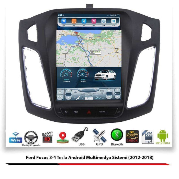 Ford Focus 3-4 Tesla Android Multimedya Sistemi (2012-2018) 4 GB Ram 64 GB Hafıza 8 Çekirdek Navigatör